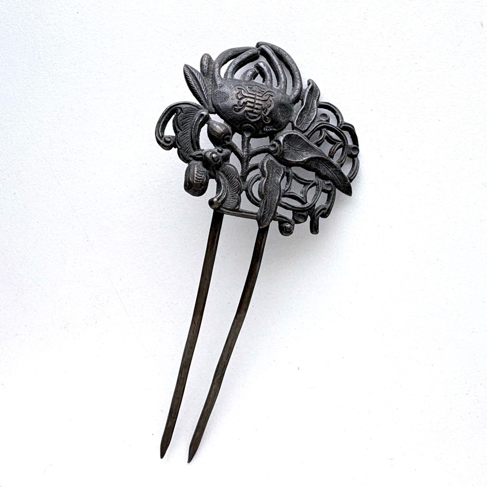 Vintage Sterling Silver Quing Dynasty Hair comb Painetta hair Accessory Asia